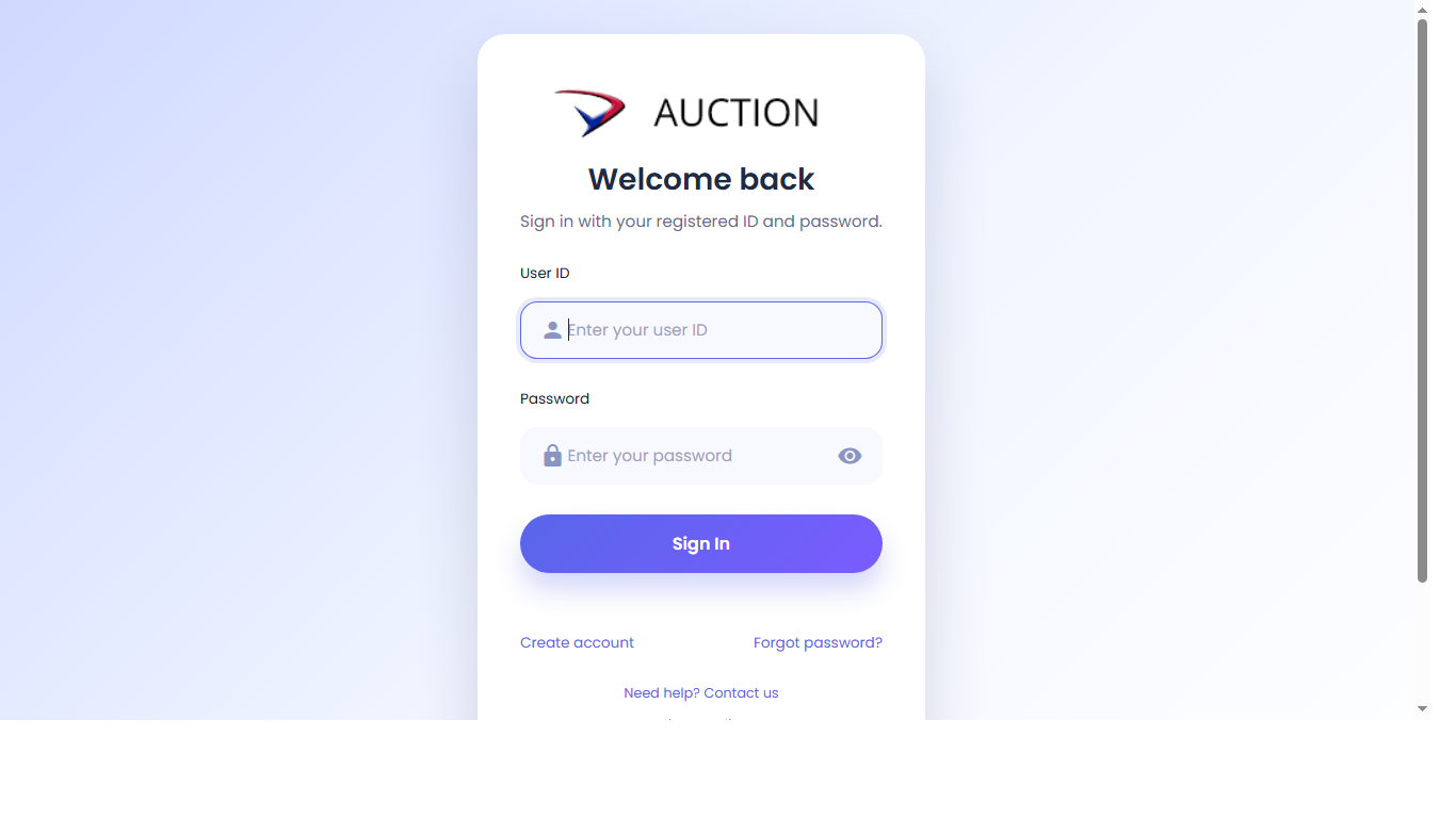 Desktop login screenshot