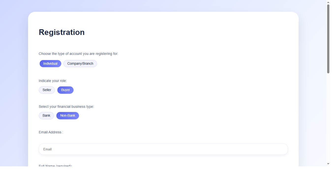 Desktop registration screenshot