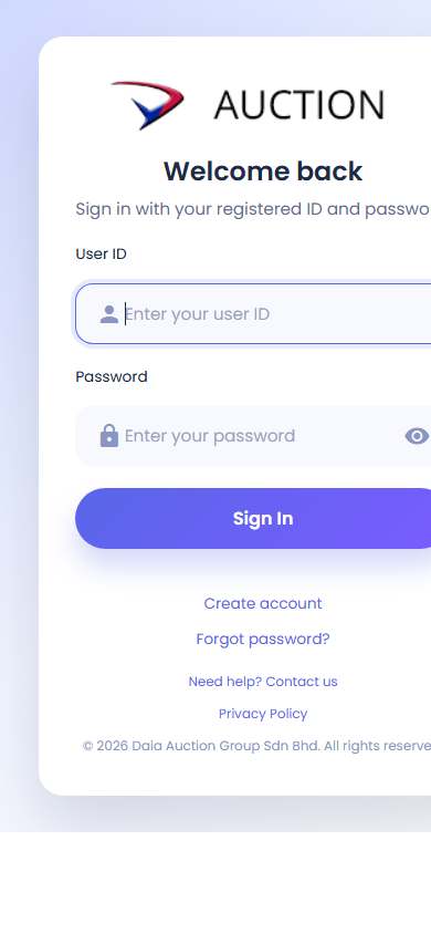 Mobile login screenshot
