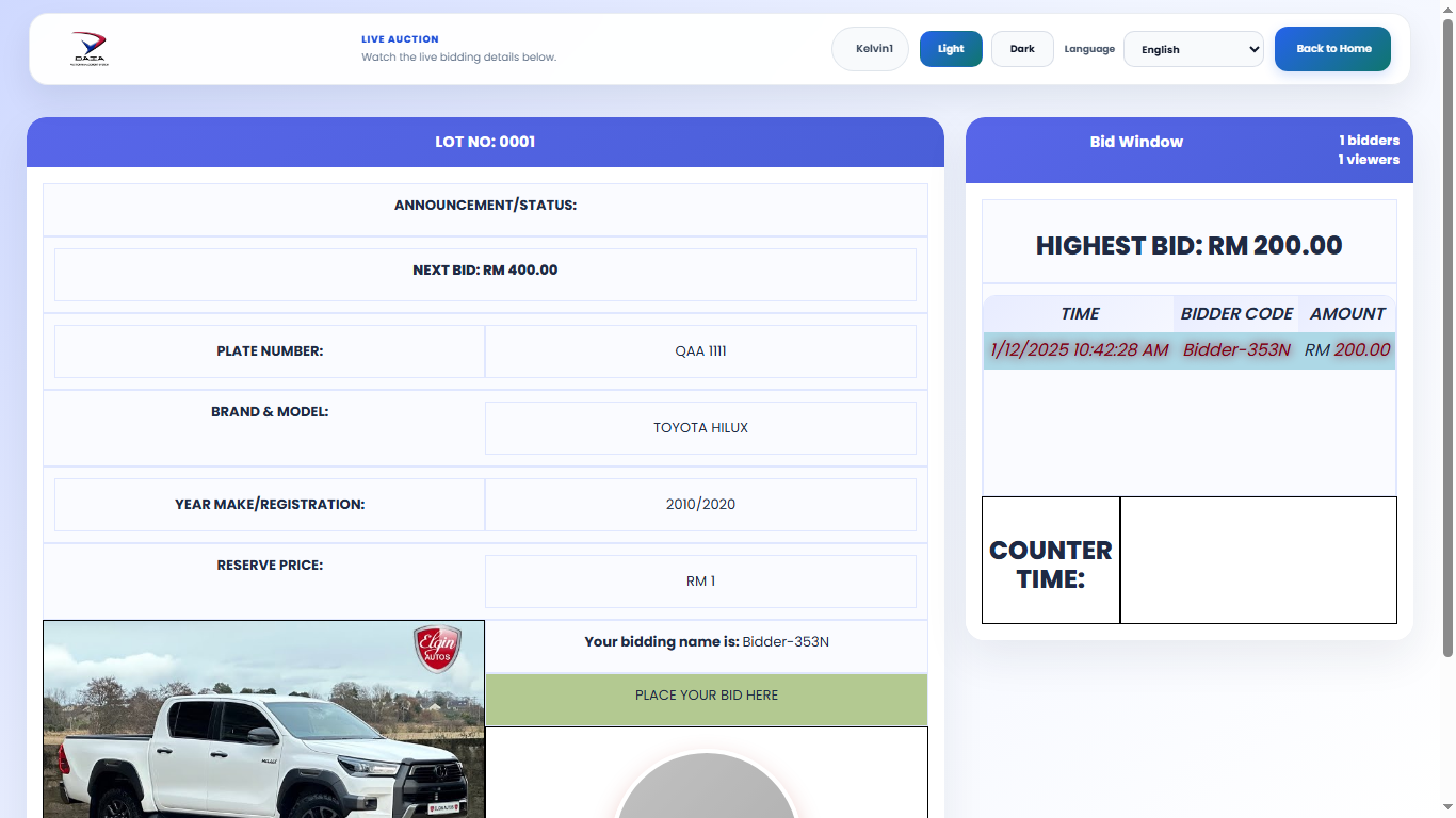 Desktop bidding screenshot
