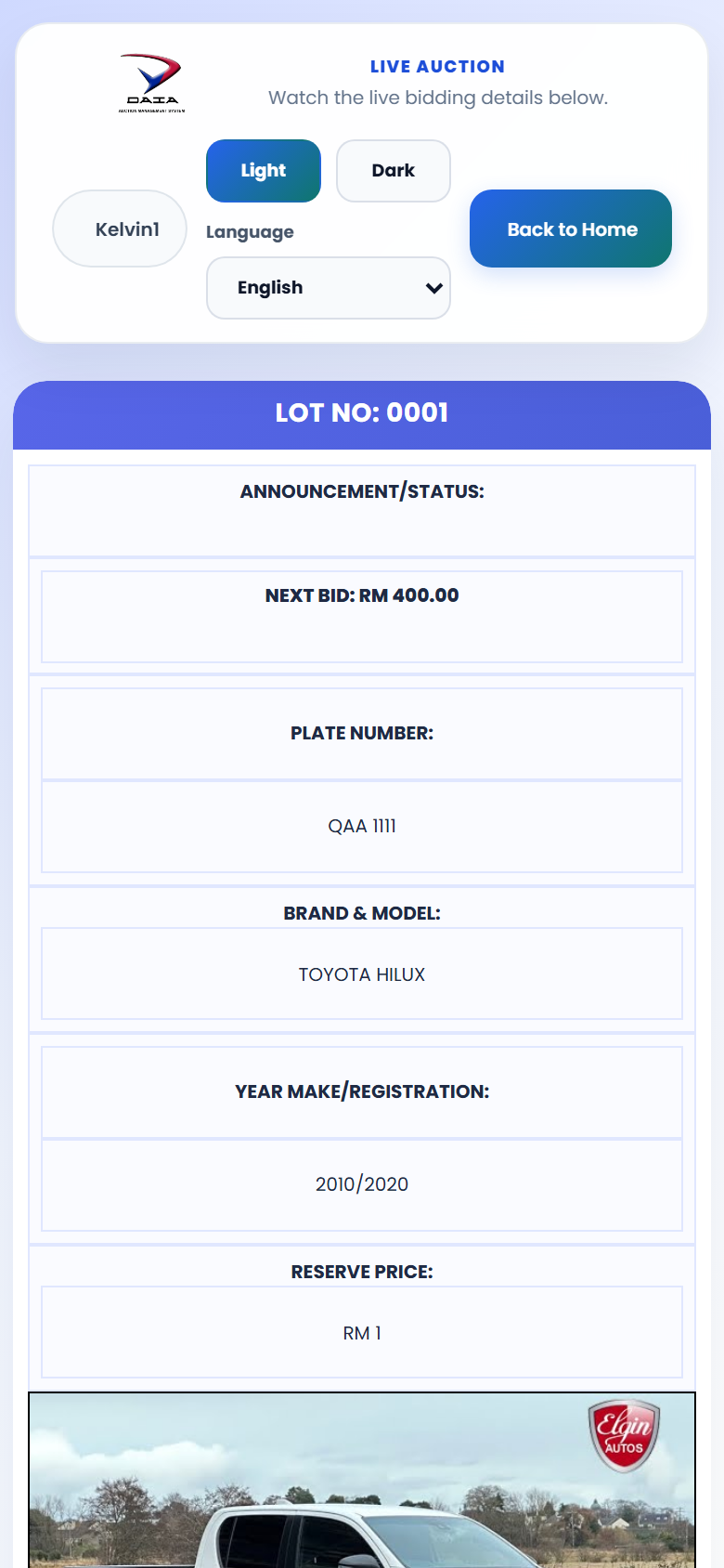 Mobile bidding screenshot